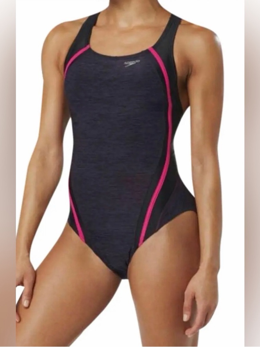 Speedo Quantum Splice Ladies 10 Charcoal Pink One-Piece Swimsuit Racerback Black